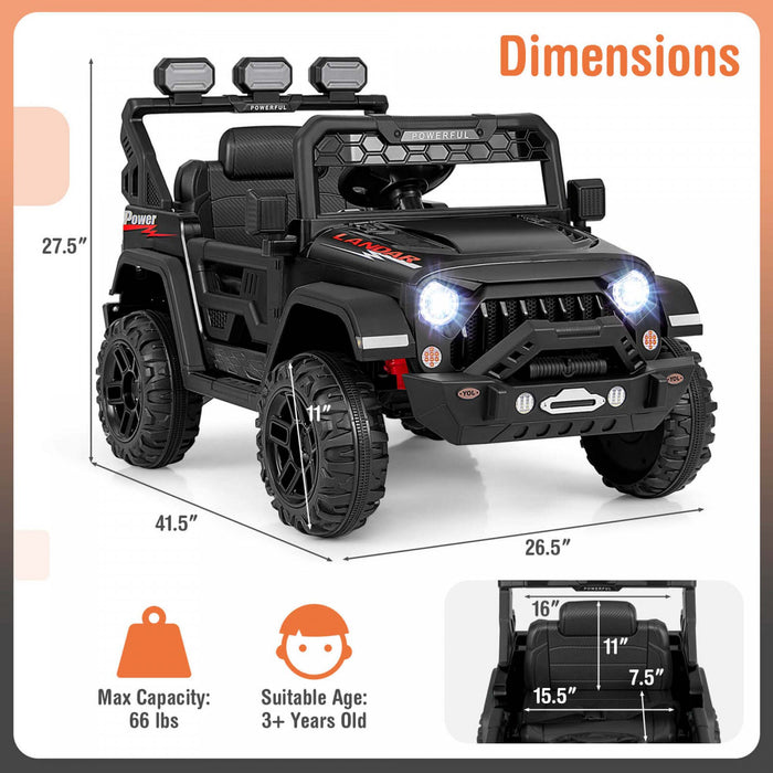 Costway 12v Enfants Roulent Sur Le Camion Avec 2 * 12v Moteurs Suspension De Ressort Et Telecommande Noir