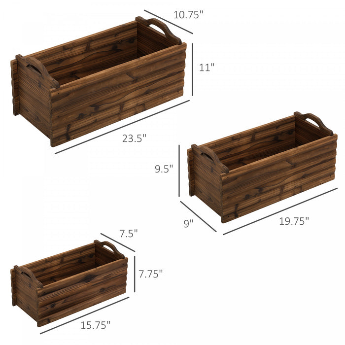 Outsunny 3 Pieces Jardiniere Sureleve En Bois Rectangulaire Avec Poignee