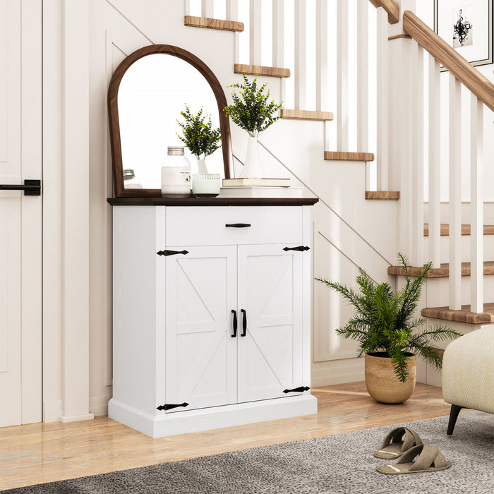 HOMCOM Buffet de style campagnard de 30\" avec 2 portes de grange, blanc