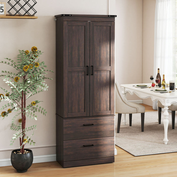 HOMCOM Armoire Haute de Cuisine 67\" avec Etageres Reglables, Brun Vieilli