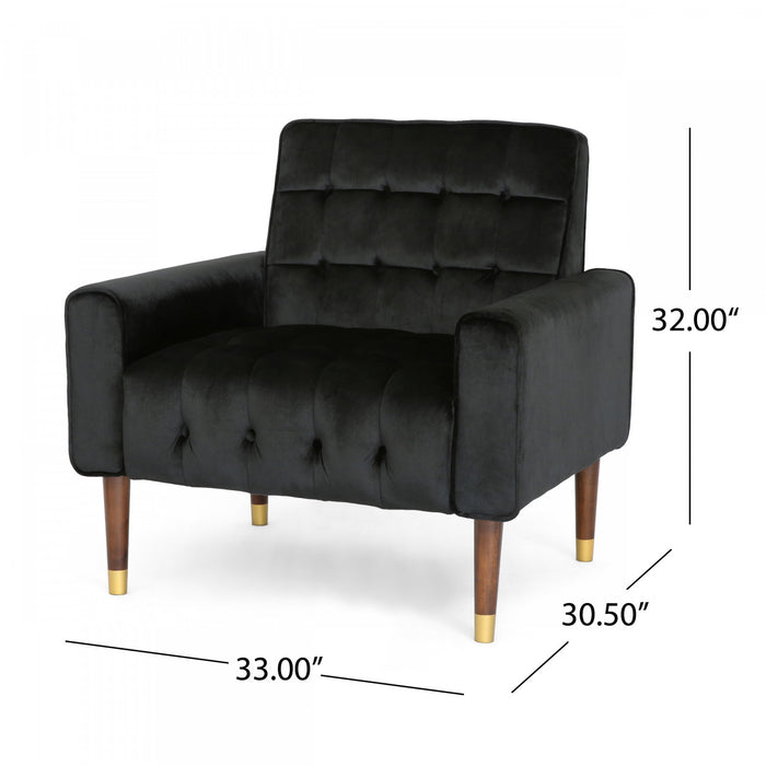 Lucas Fauteuil D’appoint Moderne Avec Dossier Capitonne, Revetement En Polyester, Noir