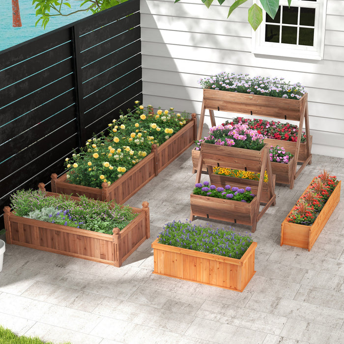 Costway Souleve Jardin Lit Sapin Bois Rectangle Planter Boite Avec Trous De Drainage Orange