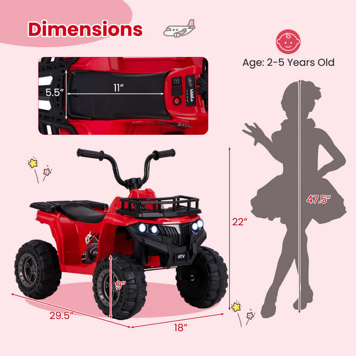 Costway Kids Ride Sur Atv Electrique 6v 4 Roues Quad Car Avec Un Bouton De Demarrage Pneus De Bande Rouge