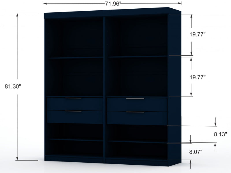 Armoire-penderie contemporaine moderne Mulberry 9 pieces en bleu minuit