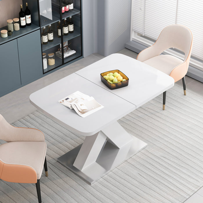 Liam Table a manger rectangulaire moderne extensible avec pieds en X et base en metal, blanc