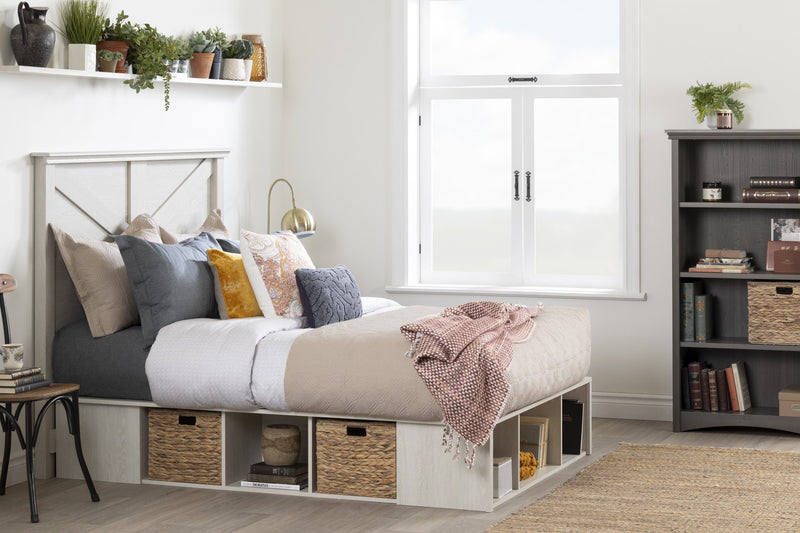 Avilla Lit Avec Paniers De Rangement En Osier Inclus - Chene Hivernal