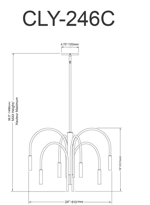 Lustre Callway de Dainolite avec fini laiton vieilli et 6 ampoules