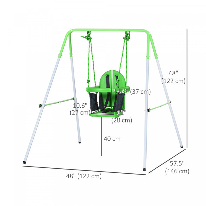 Outsunny Balancoire 2 En 1 Pour Tout-petits, Balancoire Pour Enfants Avec Harnais De Securite Pour Jouer En Interieur Et En Exterieur, Balancoire Robuste Pour 6 A 36 Mois, Vert
