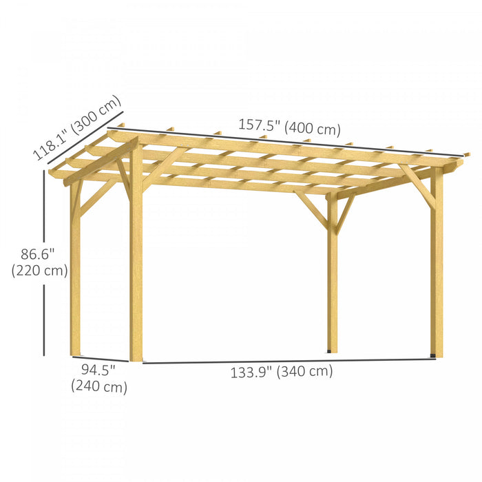 Outsunny Pergola 10' X 13', Gazebo, Treillis De Raisin, Bois Naturel