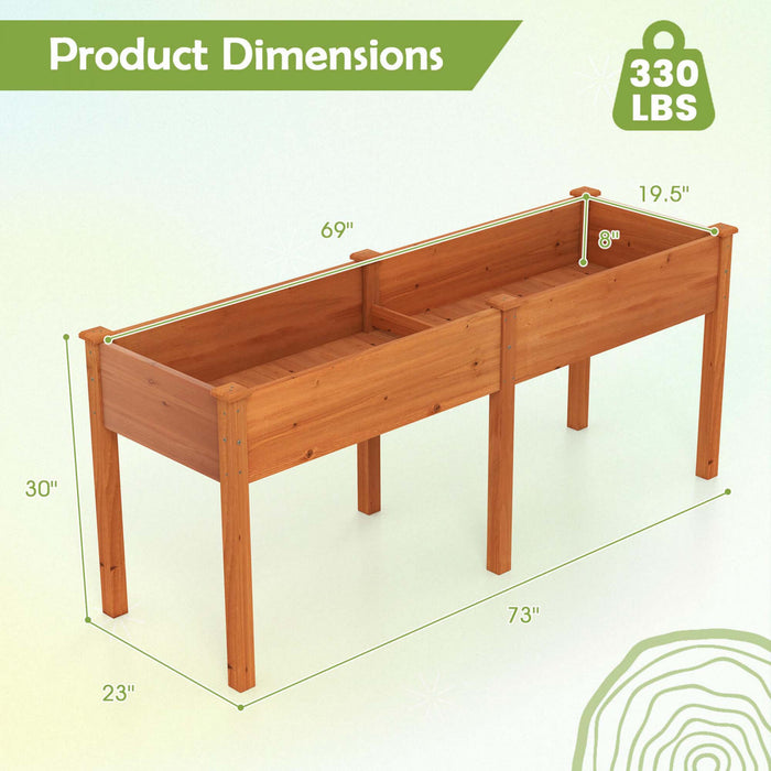 Costway Exterieur Souleve Lit De Jardin Avec Les Jambes 73x23x30in Bois Planter Boite Avec Panneau Diviseur Marron