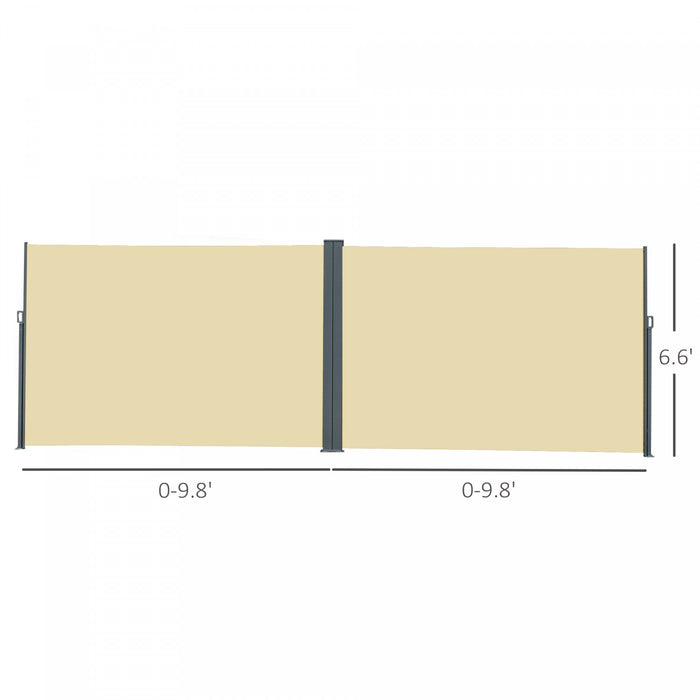 Outsunny Auvent Double Face Retractable Pour Terrasse, Cloture D'ecran De Confidentialite Pliable, Separateur D'angle De Mur De Confidentialite, Pare-soleil Exterieur De Jardin Beige