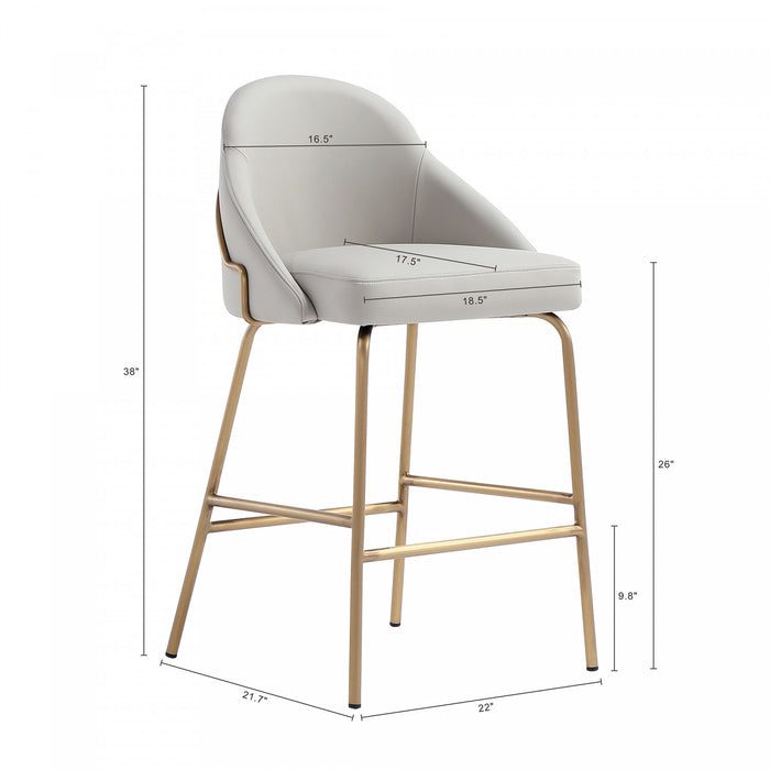 Tabouret de comptoir moderne en metal Gracie avec revetement en tissu, gris pierre et or - Lot de 3