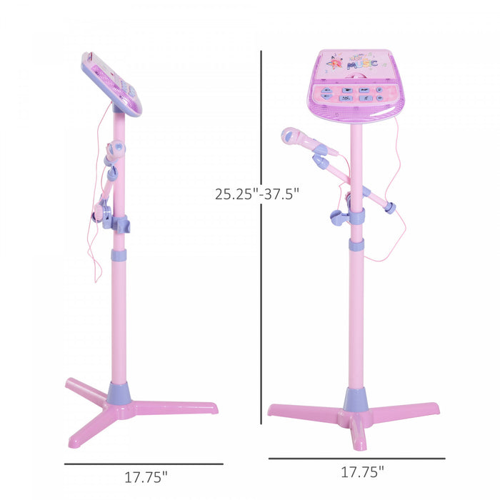 Qaba Enfants Karaoke Disco Machine Jouet Microphone Reglable Haut-parleur Stand Connecte Aux Lecteurs Mp3 Telephone Ipod Rose Clair