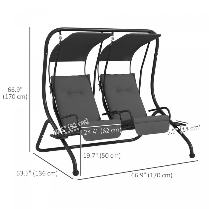 Outsunny Balancoire De Patio 3 Places Avec Auvent Reglable, Gris