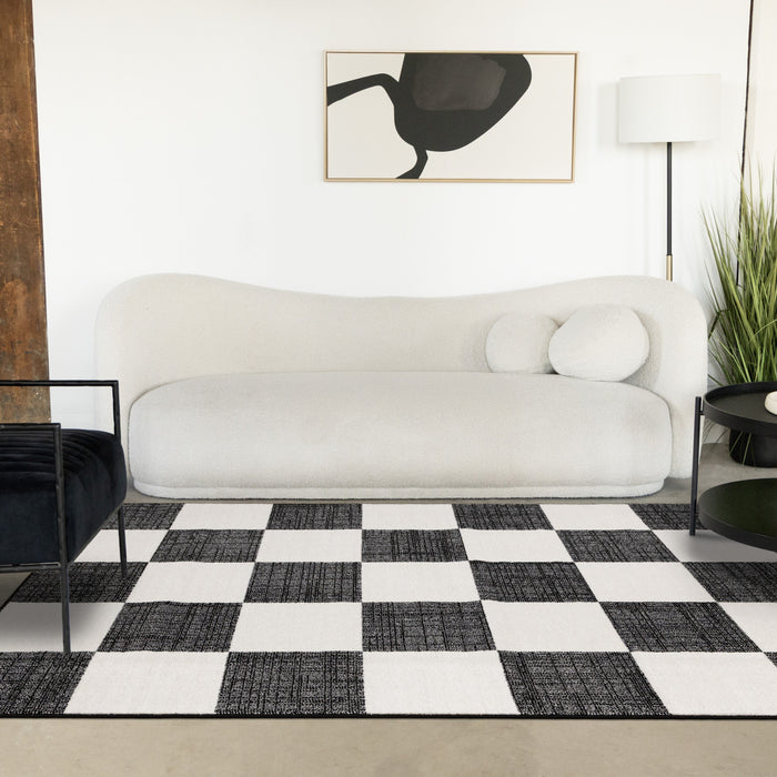 Tapis Covington a Carreaux Noir et Blanc, 7'10\" x 10'6\"