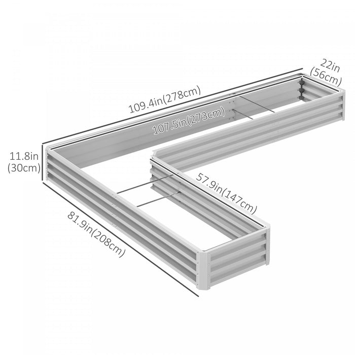 Outsunny Lit De Jardin Sureleve En Forme De L, 82\" X 109\" X 12'' Jardiniere En Acier Galvanise Avec Tiges Multi-renforcees Pour Legumes, Fleurs Et Herbes, Argente
