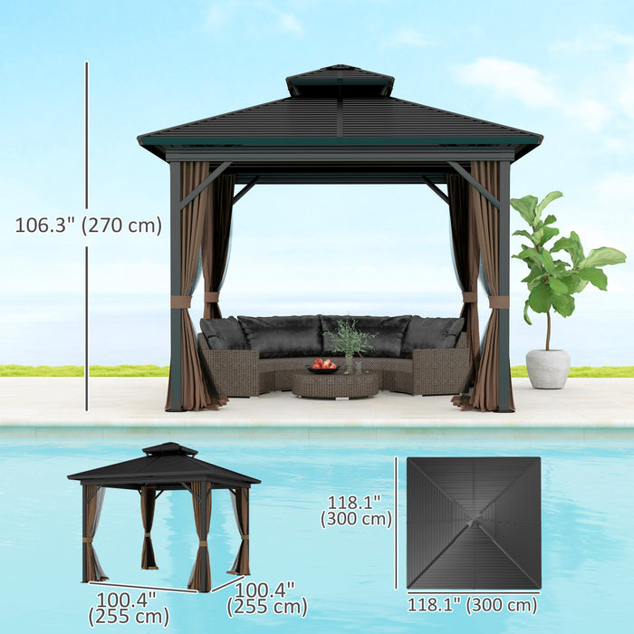 Outsunny Gazebo Exterieur En Aluminium A Toit Rigide 10x10 Pi, Brun Fonce