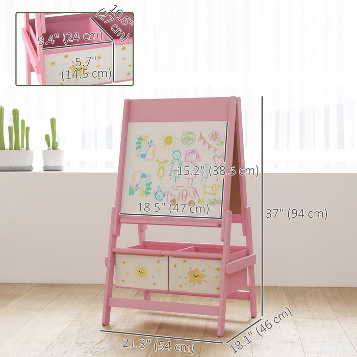 Qaba Chevalet D'art Pour Enfants, Double Face Avec Rouleau De Papier, Rose