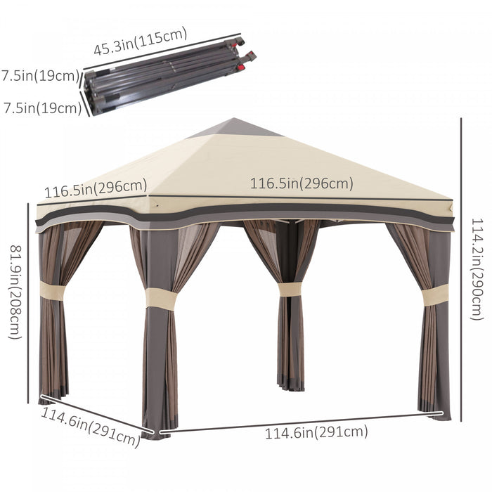 Outsunny 10' X 10' Tente De Fete Pliable Avec Filets, Beige