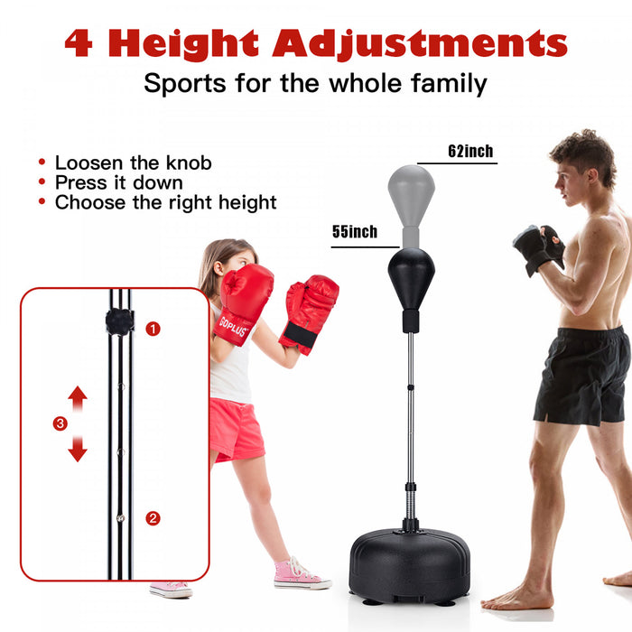 Punching-ball Avec Support, Poire De Vitesse Pour Adultes Et Enfants, Hauteur Reglable Sur 4 Niveaux, Ventouses Stables, Simili Cuir, Gants De Boxe Respirants, Facile A Transporter, Punching-ball Sport A Domicile