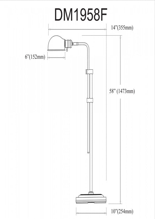 Lampe à pied Fedora de Dainolite avec abat-jour, bras réglable et fini bronze brossé huilé