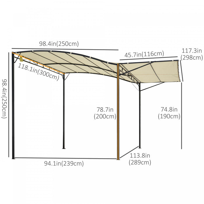Outsunny 10x8pi Tonnelle De Terrasse En Metal Avec Auvent Lateral Extensible Abri Exterieur Jardin Pare-soleil Auvent Pont Porte Fenetre Auvent Creme Blanc