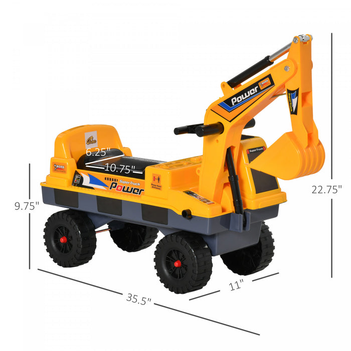Qaba No Power Construction Ride On Excavator Digger Multi-functional Bulldozer Toy Detachable Digging Bucket Et Grab Bucket Music Light For Ages 2-3 Years Old Yellow