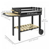 Outsunny Charcoal Grill, Barbecue Trolley with Double Adjustable Grill, Side Table, Storage Shelf and Wheels for Outdoor Garden Party Cooking, Black