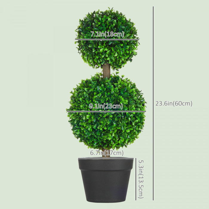HOMCOM Lot de 2 arbres artificiels en buis, Boules en buis avec pot