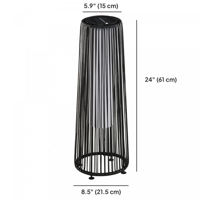 Outsunny Lampe Solaire en Rotin 24\", Lampe d'Exterieur Automatique, Noir