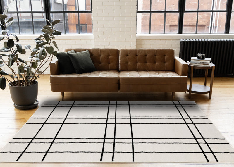 Tapis Covington a carreaux gris et blanc, 6'7\" x 9'10\"