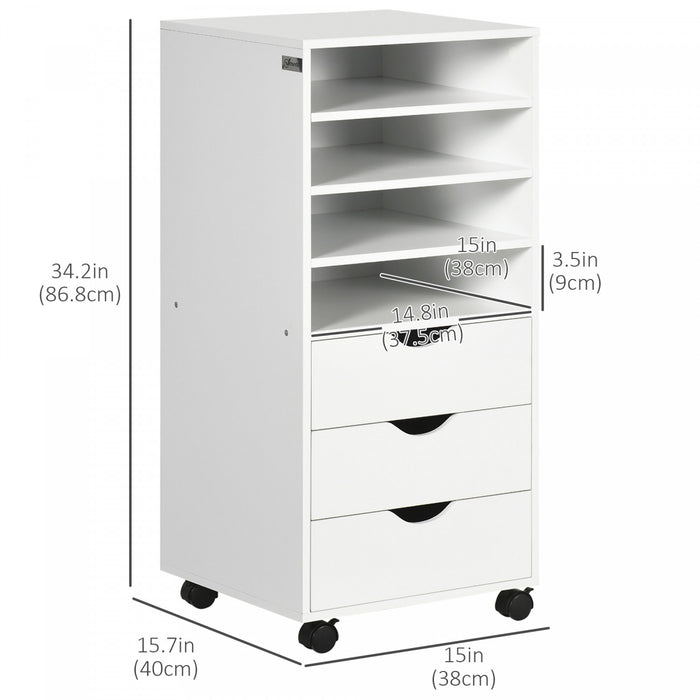Vinsetto Classeur A 3 Tiroirs Avec 4 Etageres Ouvertes