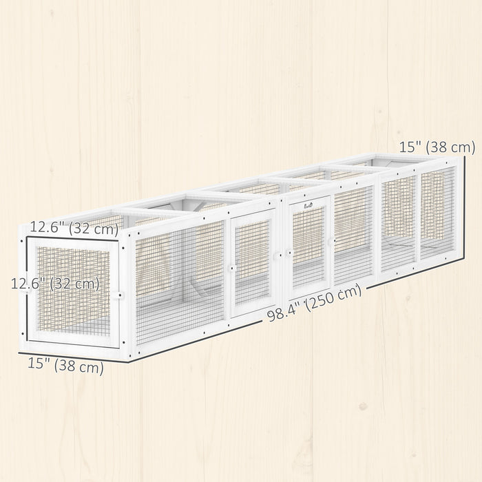 PawHut Tunnel pour Chat, Enclos Exterieur avec Design Combinable, 8 Portes, 98\", Jouet pour Chat, Maison, Fenetre, Cage, Blanc