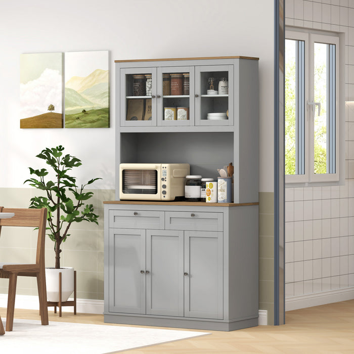 HOMCOM Armoire de Cuisine 71\", Buffet avec Espace Micro-ondes, Gris