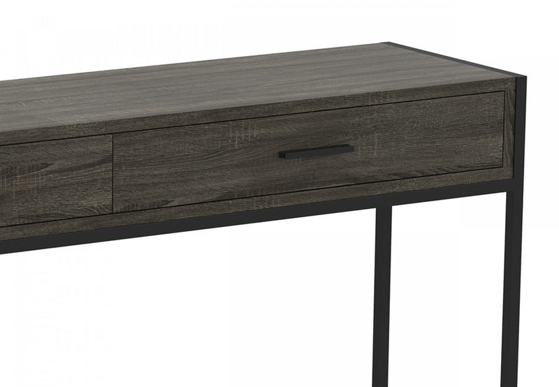 Console moderne de 48 po avec 2 tiroirs - bois gris foncé avec métal noir