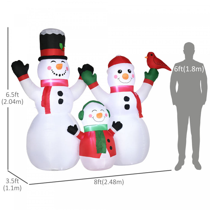 Outsunny Famille De Bonhomme De Neige Gonflable De 8ft Avec Oiseau