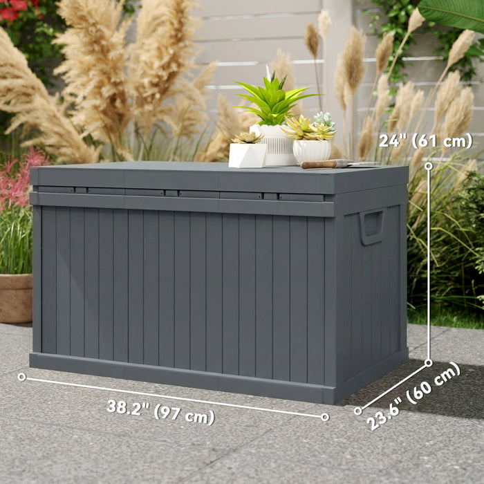 Outsunny Coffre de Rangement 70 Gallons, Coffre Exterieur avec Poignees, Gris Fonce