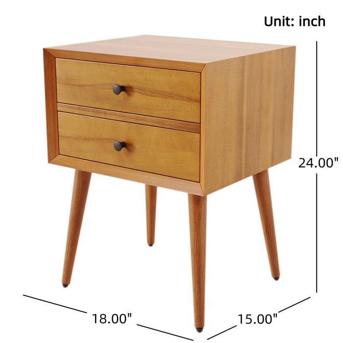 Emma Table de Nuit Moderne Mid-Century avec 2 Tiroirs, Naturel