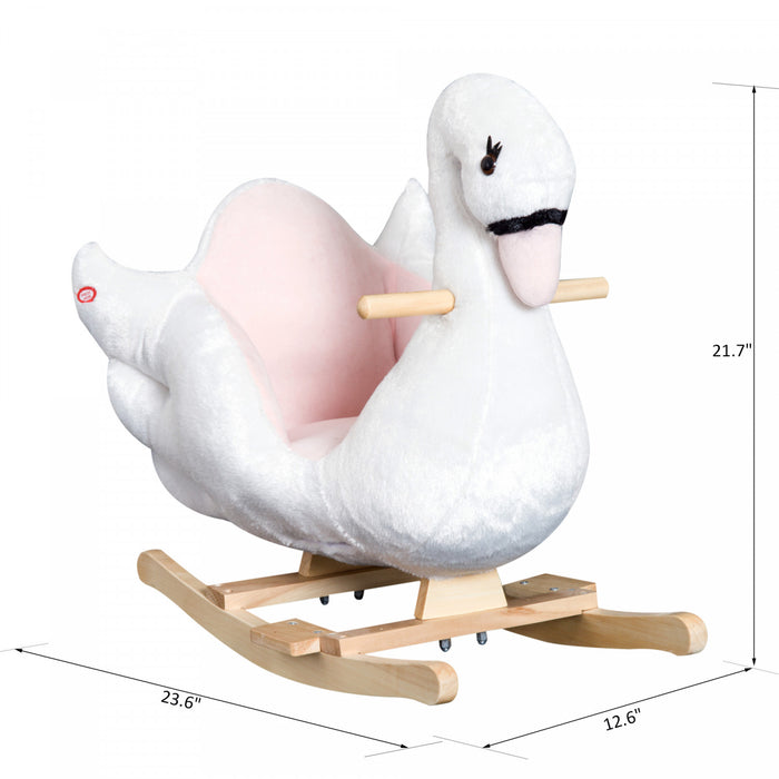 Qaba Cheval A Bascule Enfant En Peluche Doux Enfants Jouet Cygne Style Avec Berceuse Blanc