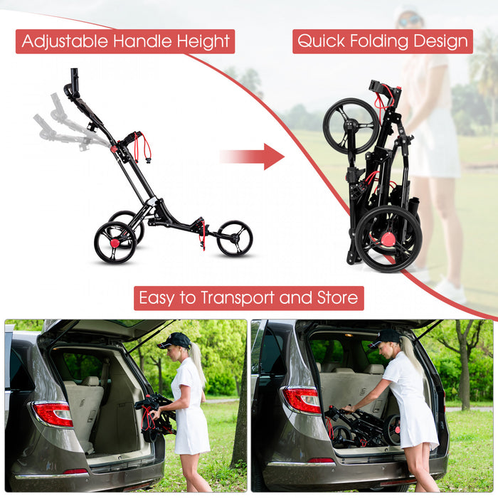 Caddie De Golf Pliable 3 Roues En Acier A Pousser Ou Tirer Avec Porte-parapluie