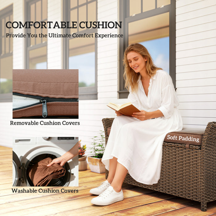 Outsunny Banc de Rangement en Rotin, Coffre de 29 Gallons, Beige