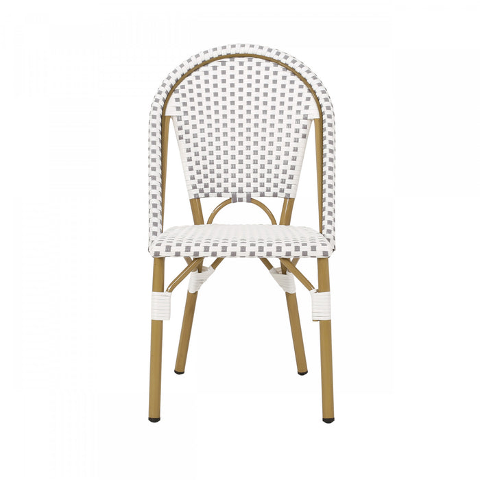 Chaises de bistrot francaises Julien en rotin synthetique et aluminium, lot de 2 - gris et blanc