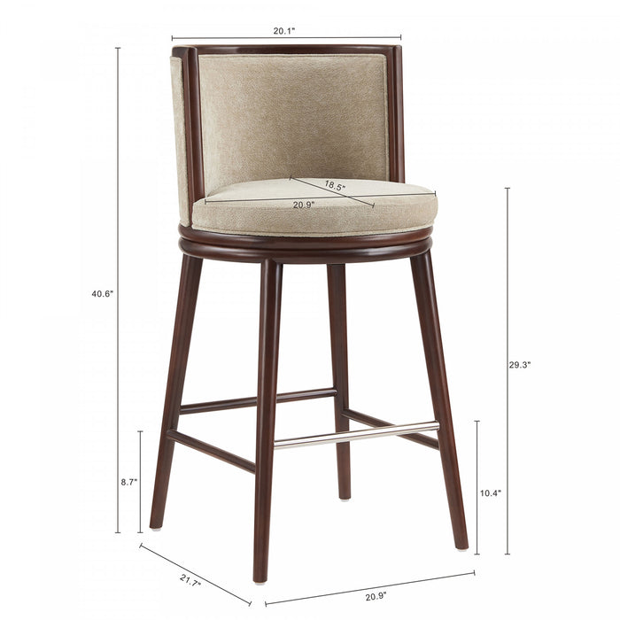Tabouret de bar moderne en bois avec assise rembourree Evalyn, finition naturelle