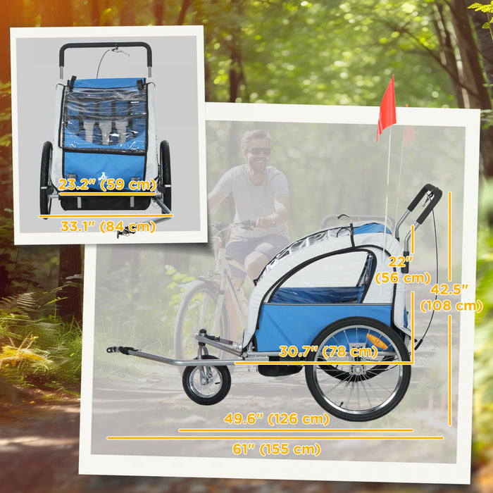 Aosom Remorque velo 2 en 1 pour enfants, porte-bebe pliable, bleu