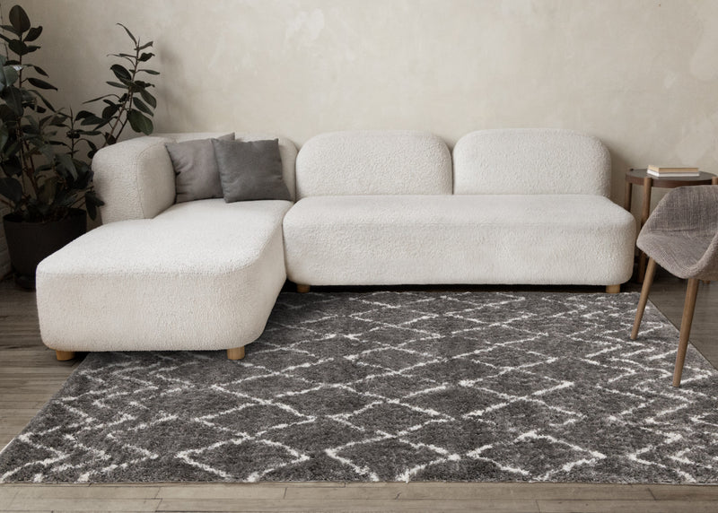 Tapis Taylor a poils longs diamants rustiques creme gris, 5'3\" x 7'7\"