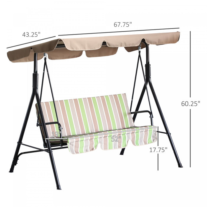 Outsunny Balancelle De Jardin Pour 3 Personnes Avec Auvent, Chaise Balancoire De Jardin Avec Support, Multicolore