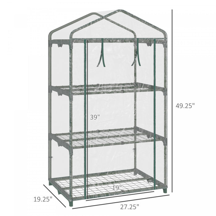 Outsunny Mini Serre De Jardin Serre Portable Pour Plantes Avec Porte Enroulable Et Etageres En Fil Metallique, 27\" X 19\" X 49\", Transparent