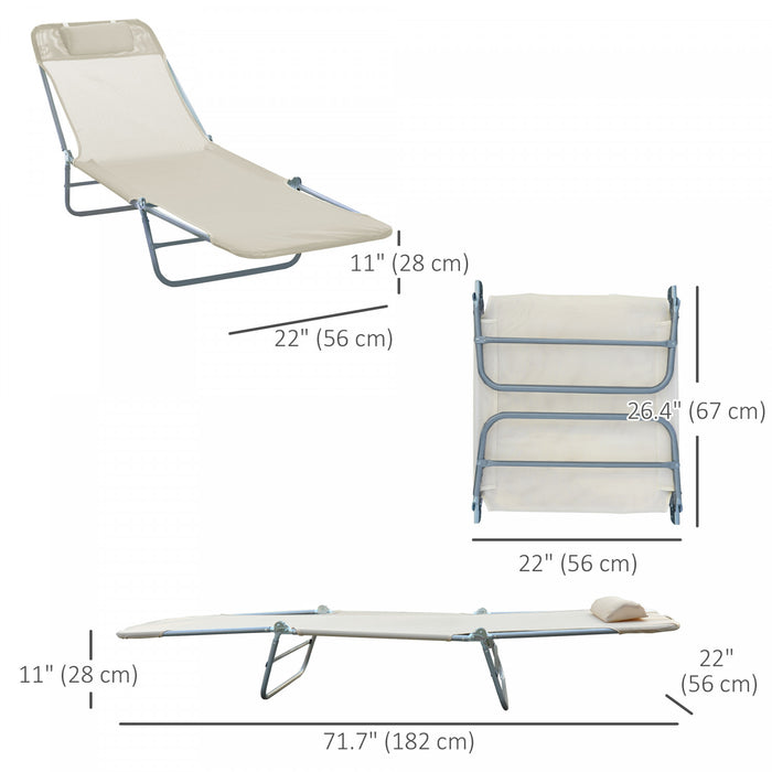 Chaise Longue D'exterieur Outsunny, Chaise Pliante Reglable Inclinable, Beige