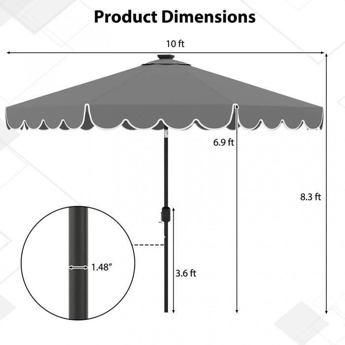 Parasol solaire Costway 10 FT avec 24 LED, 8 baleines et reglage d'inclinaison, gris