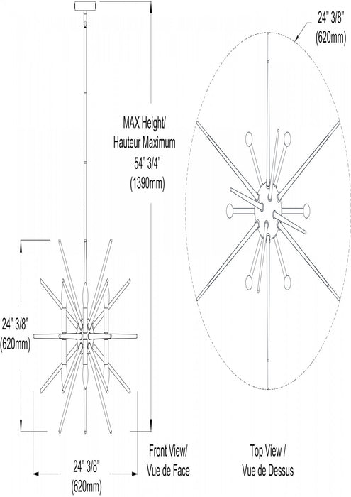 Lustre Vela de Dainolite à pointes en acrylique transparent, avec fini chromé poli et 12 ampoules